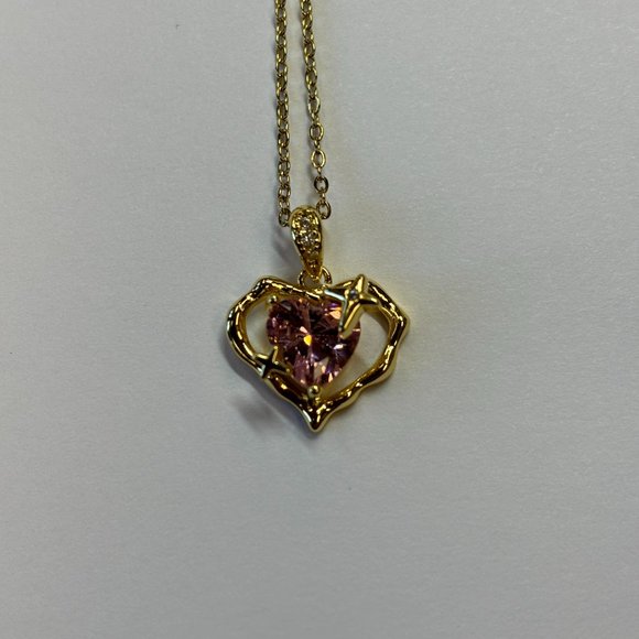 Gold Heard Zircon Pink and Amethyst Pendant Necklace - Picture 14 of 17